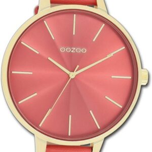 OOZOO Quarzuhr Oozoo Damen Armbanduhr Timepieces, Damenuhr Lederarmband sienna, rundes Gehäuse, extra groß (ca. 48mm)