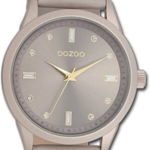 OOZOO Quarzuhr Oozoo Damen Armbanduhr Timepieces, Damenuhr Lederarmband taupe, braun, rundes Gehäuse, groß (ca. 40mm)