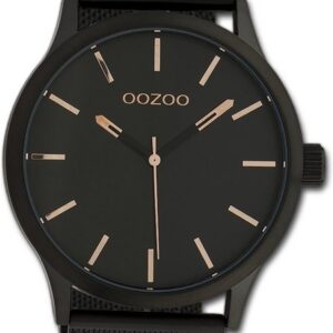 OOZOO Quarzuhr Oozoo Damen Armbanduhr Timepieces, Damenuhr Metallarmband schwarz, rundes Gehäuse, groß (ca. 45mm)