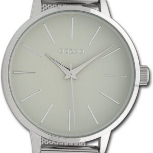 OOZOO Quarzuhr Oozoo Damen Armbanduhr Timepieces, Damenuhr Metallarmband silber, rundes Gehäuse, groß (ca. 45mm)