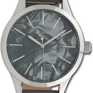 OOZOO Quarzuhr Oozoo Damen Armbanduhr Timepieces, Damenuhr Textilarmband grau, rundes Gehäuse, groß (ca. 45mm)
