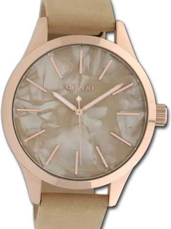 OOZOO Quarzuhr Oozoo Damen Armbanduhr Timepieces, Damenuhr Textilarmband rosa, rundes Gehäuse, groß (ca. 45mm)