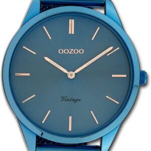 OOZOO Quarzuhr Oozoo Damen Armbanduhr Ultra Slim, Damenuhr Edelstahlarmband blau, rundes Gehäuse, mittel (ca. 38mm)