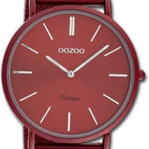 OOZOO Quarzuhr Oozoo Damen Armbanduhr Ultra Slim, Damenuhr Edelstahlarmband rot burgund, rundes Gehäuse, mittel ca 40mm