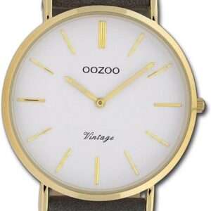 OOZOO Quarzuhr Oozoo Damen Armbanduhr Ultra Slim Leder, Damenuhr Lederarmband dunkelgrau, rundes Gehäuse, groß (ca. 40mm)