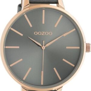 OOZOO Quarzuhr Oozoo Damen Armbanduhr blaugrau Analog, Damenuhr rund, extra groß (ca. 48mm) Lederarmband, Fashion-Style