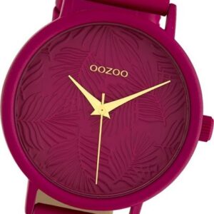OOZOO Quarzuhr Oozoo Damen Armbanduhr fuchsia, Damenuhr rund, groß (ca. 42mm) Lederarmband, Fashion-Style