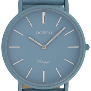 OOZOO Quarzuhr Oozoo Damen Armbanduhr hellblau, Damenuhr rund, groß (ca. 44mm) Lederarmband, Fashion-Style