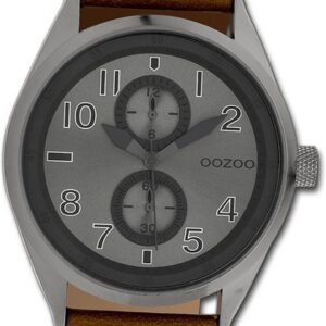OOZOO Quarzuhr Oozoo Herren Armbanduhr Timepieces, Herrenuhr Lederarmband braun, rundes Gehäuse, groß (ca. 42mm)