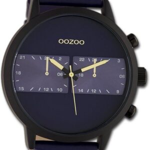 OOZOO Quarzuhr Oozoo Herren Armbanduhr Timepieces, Herrenuhr Lederarmband dunkelblau, rundes Gehäuse, extragroß (ca 50mm)