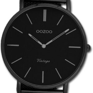 OOZOO Quarzuhr Oozoo Herren Armbanduhr Ultra Slim, Herren, Damenuhr Edelstahlarmband schwarz, rundes Gehäuse, groß (44mm)