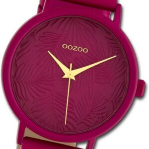OOZOO Quarzuhr Oozoo Leder Damen Uhr C10167 Analog, Damenuhr Lederarmband violett fuchsia, rundes Gehäuse, groß (ca. 42mm)