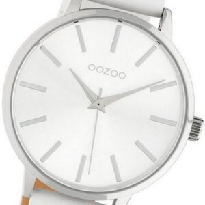 OOZOO Quarzuhr Oozoo Leder Damen Uhr C10610 Analog, Damenuhr Lederarmband weiß, rundes Gehäuse, groß (ca. 42mm)