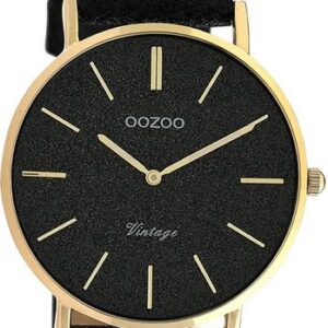 OOZOO Quarzuhr Oozoo Leder Damen Uhr C20204 Analog, Damenuhr Lederarmband schwarz, rundes Gehäuse, mittel (ca. 32mm)