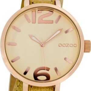 OOZOO Quarzuhr Oozoo Quarz-Uhr Damen rose Timepieces, Damenuhr Lederarmband beige, braun, rundes Gehäuse, groß (ca. 45mm)
