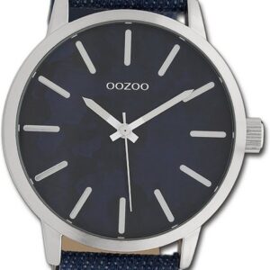 OOZOO Quarzuhr Oozoo Unisex Armbanduhr Timepieces, Damen, Herrenuhr Textilarmband blau, rundes Gehäuse, groß (ca. 45mm)