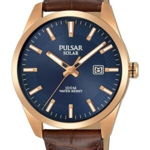 Pulsar Solaruhr Pulsar Herren Analog Solar Uhr mit Leder Armband Mineralglas PX3186X1