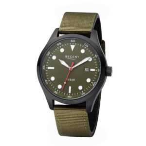 Regent Quarzuhr Regent Herren Uhr BA-639 mit grünen Leder- und Textilband, (1-tlg)