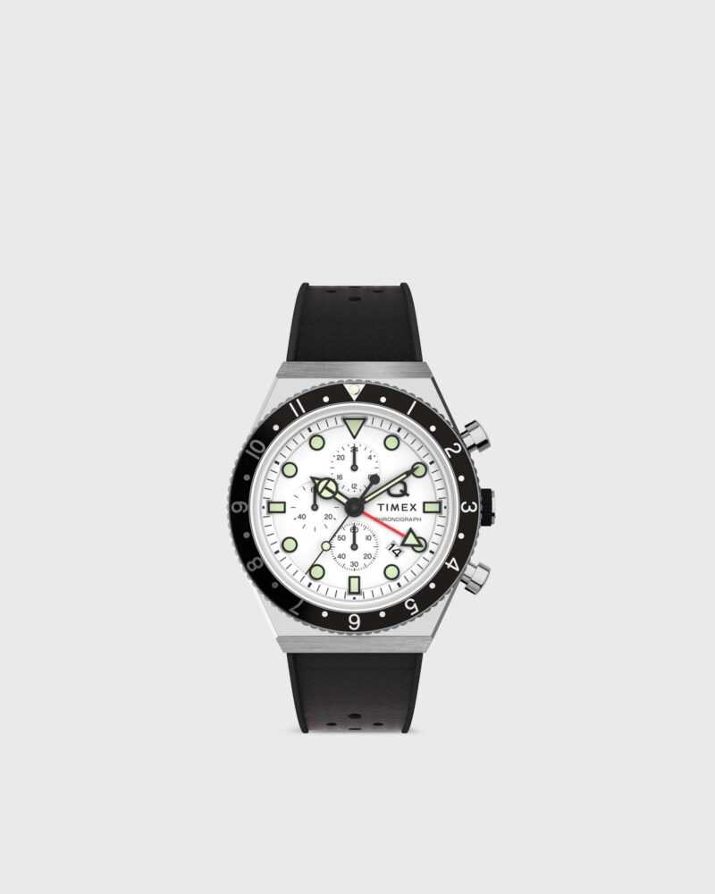 Timex Q Timex 3 Time Zone Chronograph men Watches black|silver in Größe:ONE SIZE