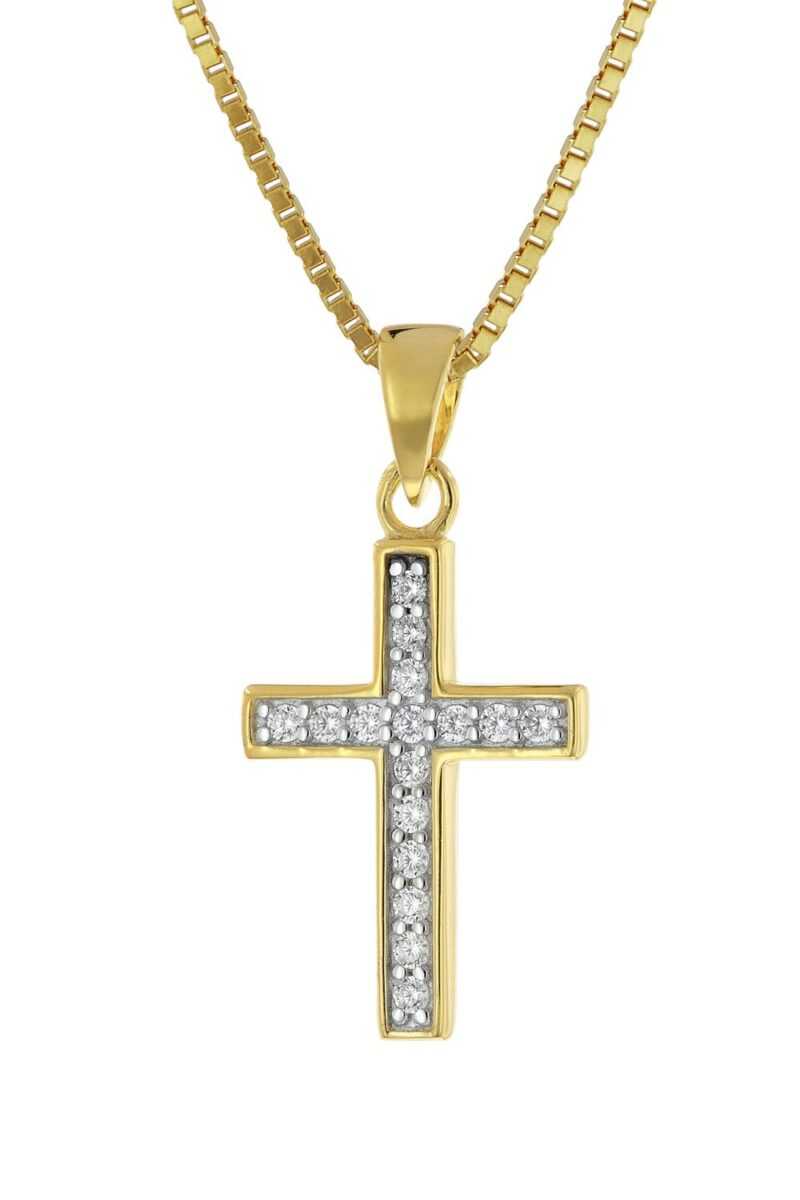 trendor 15907 Kreuz-Anhänger für Mädchen Gold 585 + vergoldete Silberkette