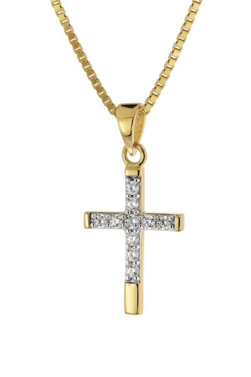 trendor 15908 Kreuz-Anhänger für Mädchen Gold 585 + vergoldete Silberkette