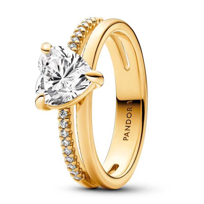 Pandora 163100C01 Damen-Ring Doppelschiene mit Herz Goldfarben