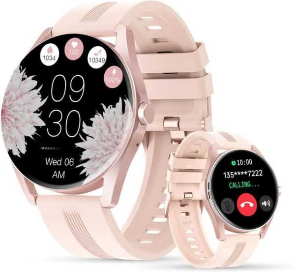 LUNIQUESHOP Smartwatch (1,39 Zoll, Android, iOS), mit telefonfunktion Bluetooth Sprachassistent Uhr Herzfrequenzmesser