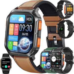 MYSHUN Wasserdichte Herrenuhr bis 5 ATM Smartwatch (2,01 Zoll, Android / iOS), mit Blutdruckmessung SpO2 123 Sportmodi