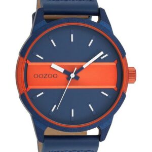 OOZOO Quarzuhr Herrenuhr C11232 Blau-Orange Lederband Blau 48 mm