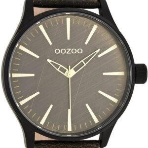 OOZOO Quarzuhr Oozoo Armbanduhr Herren schwarz, Herrenuhr rund, extra groß (ca. 50mm) Lederarmband, Fashion-Style