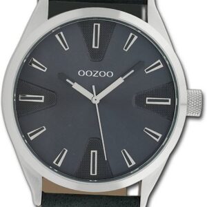 OOZOO Quarzuhr Oozoo Herren Armbanduhr Timepieces, Herrenuhr Lederarmband blau, rundes Gehäuse, extra groß (ca. 46mm)