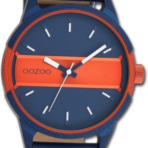 OOZOO Quarzuhr Oozoo Herren Armbanduhr Timepieces, Herrenuhr Lederarmband blau, rundes Gehäuse, extra groß (ca. 48mm)