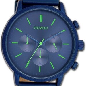 OOZOO Quarzuhr Oozoo Herren Armbanduhr Timepieces, Herrenuhr Lederarmband blau, rundes Gehäuse, extra groß (ca. 50mm)