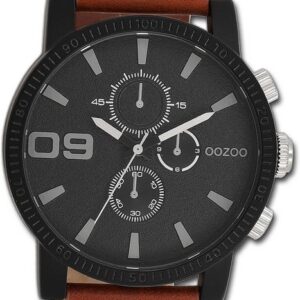 OOZOO Quarzuhr Oozoo Herren Armbanduhr Timepieces, Herrenuhr Lederarmband braun, rundes Gehäuse, extra groß (ca. 48mm)