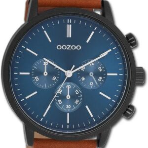 OOZOO Quarzuhr Oozoo Herren Armbanduhr Timepieces, Herrenuhr Lederarmband braun, rundes Gehäuse, extra groß (ca. 50mm)