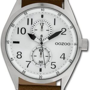 OOZOO Quarzuhr Oozoo Herren Armbanduhr Timepieces, Herrenuhr Lederarmband braun, rundes Gehäuse, groß (ca. 42mm)