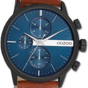 OOZOO Quarzuhr Oozoo Herren Armbanduhr Timepieces, Herrenuhr Lederarmband braun, rundes Gehäuse, groß (ca. 45mm)