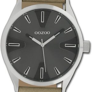 OOZOO Quarzuhr Oozoo Herren Armbanduhr Timepieces, Herrenuhr Lederarmband dunkelgrau, rundes Gehäuse, groß (ca. 46mm)