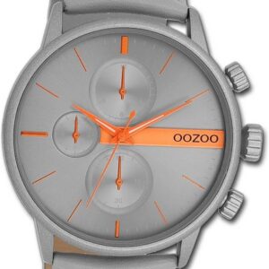 OOZOO Quarzuhr Oozoo Herren Armbanduhr Timepieces, Herrenuhr Lederarmband grau, rundes Gehäuse, groß (ca. 45mm)
