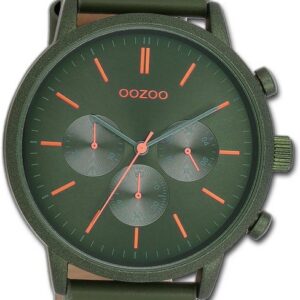 OOZOO Quarzuhr Oozoo Herren Armbanduhr Timepieces, Herrenuhr Lederarmband grün, rundes Gehäuse, extra groß (ca. 50mm)