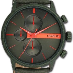OOZOO Quarzuhr Oozoo Herren Armbanduhr Timepieces, Herrenuhr Lederarmband grün, rundes Gehäuse, groß (ca. 45mm)