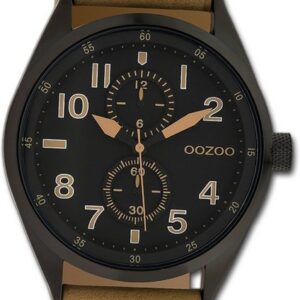 OOZOO Quarzuhr Oozoo Herren Armbanduhr Timepieces, Herrenuhr Lederarmband hellbraun, rundes Gehäuse, groß (ca. 42mm)