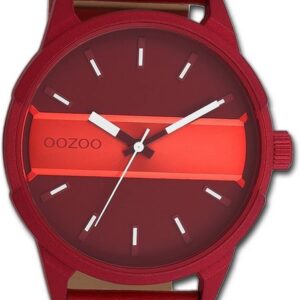 OOZOO Quarzuhr Oozoo Herren Armbanduhr Timepieces, Herrenuhr Lederarmband rot, rundes Gehäuse, extra groß (ca. 48mm)