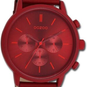 OOZOO Quarzuhr Oozoo Herren Armbanduhr Timepieces, Herrenuhr Lederarmband rot, rundes Gehäuse, extra groß (ca. 50mm)