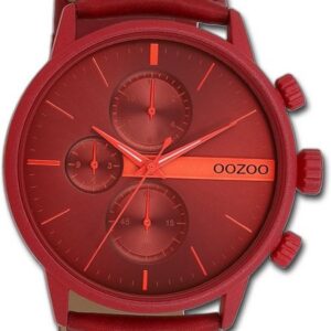 OOZOO Quarzuhr Oozoo Herren Armbanduhr Timepieces, Herrenuhr Lederarmband rot, rundes Gehäuse, groß (ca. 45mm)