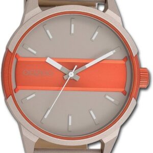 OOZOO Quarzuhr Oozoo Herren Armbanduhr Timepieces, Herrenuhr Lederarmband sand, rundes Gehäuse, extra groß (ca. 48mm)