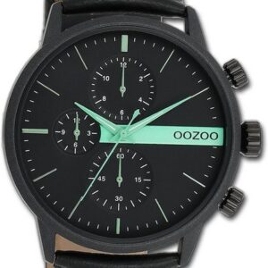 OOZOO Quarzuhr Oozoo Herren Armbanduhr Timepieces, Herrenuhr Lederarmband schwarz, rundes Gehäuse, groß (ca. 45mm)