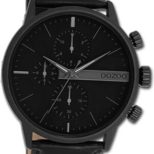 OOZOO Quarzuhr Oozoo Herren Armbanduhr Timepieces, Herrenuhr Lederarmband schwarz, rundes Gehäuse, groß (ca. 45mm)