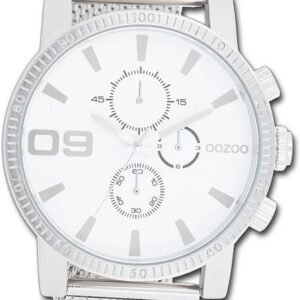 OOZOO Quarzuhr Oozoo Herren Armbanduhr Timepieces, Herrenuhr Metallarmband silber, rundes Gehäuse, extra groß (ca. 48mm)