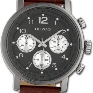 OOZOO Quarzuhr Oozoo Herren Armbanduhr Timepieces, Herrenuhr Textilarmband braun, rundes Gehäuse, extra groß (ca. 48mm)